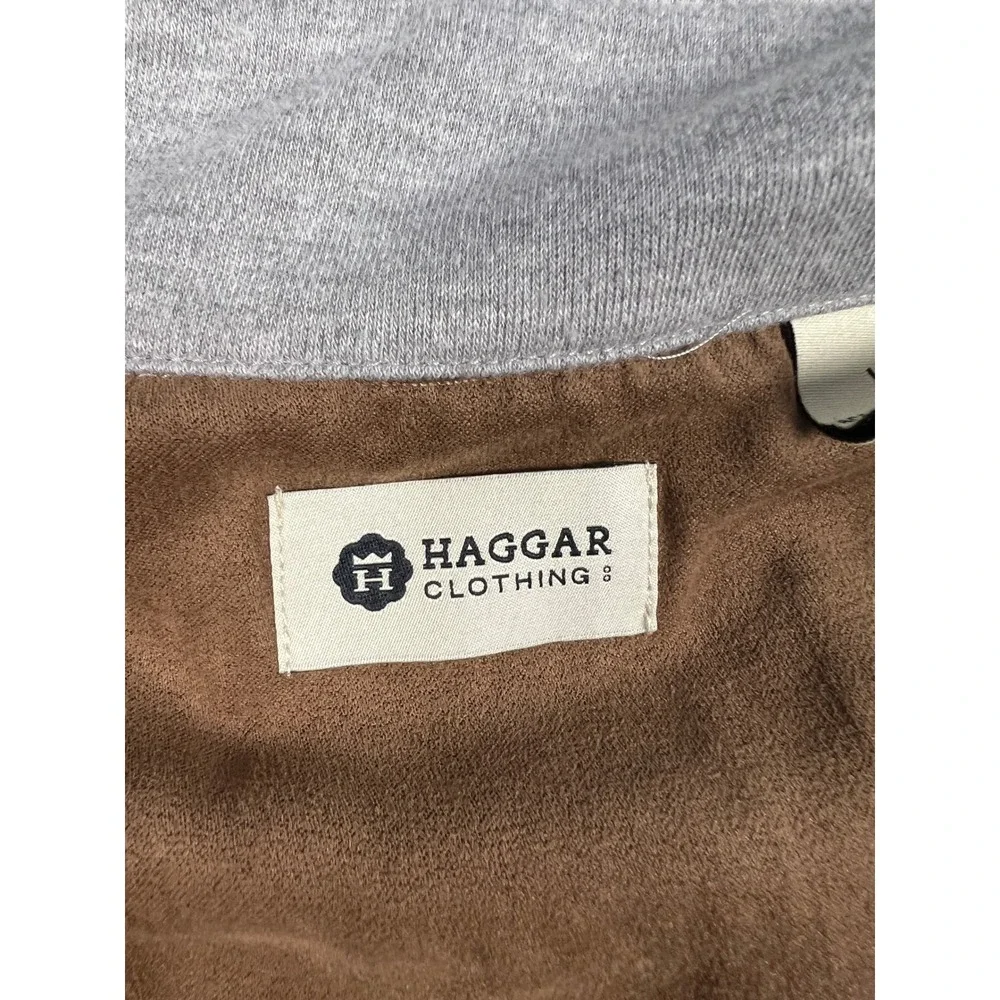 Haggar Pullover Mens XL Grey Houndstooth Quarter Zip Mock Neck Cotton Blend